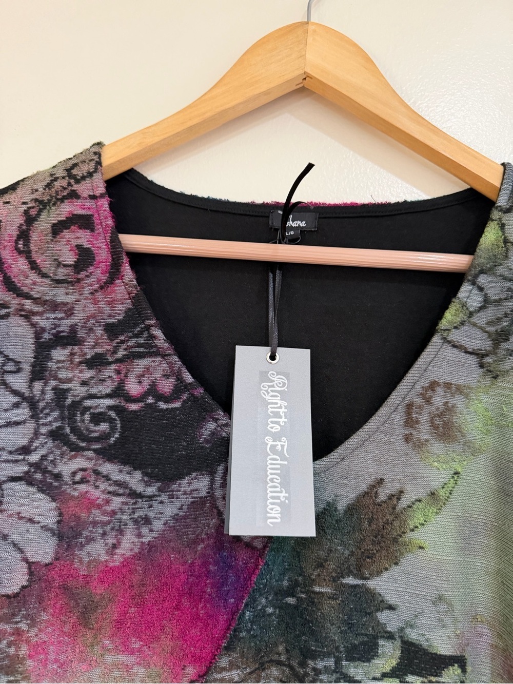 NWT Shana Long-Sleeve V-Neck Floral Abstract Midi Dress in Multicolor‎ large - Picture 4 of 12